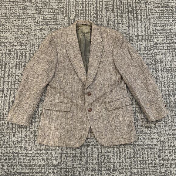 80’s Harris Tweed Jacket Mens Vintage Scottish Wool Herringbone Suit Sport Coat - Picture 1 of 11